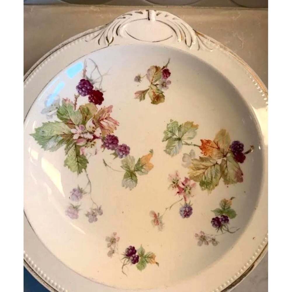 Antique Sevres Porcelain Blackberry Plate Hand Painted Berries Gold Scallop